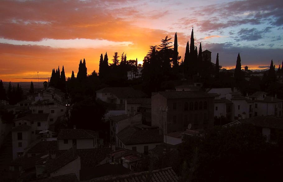 albaicín, granada, spain, sunset, andalucia, architecture, HD wallpaper