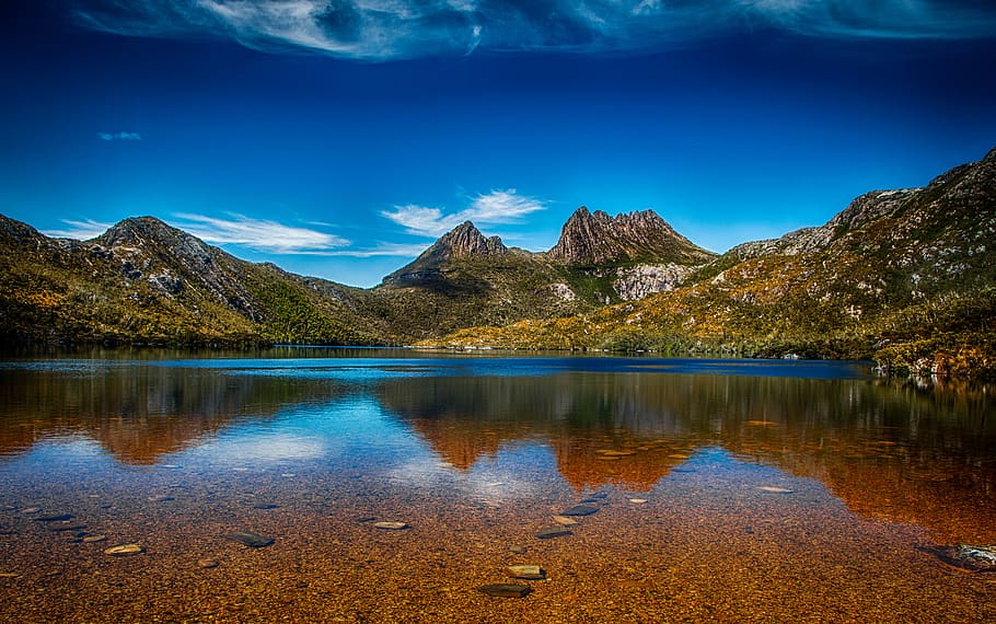 australia, stoodley, hdr, landscape, lake, dove lake, mountains, HD wallpaper