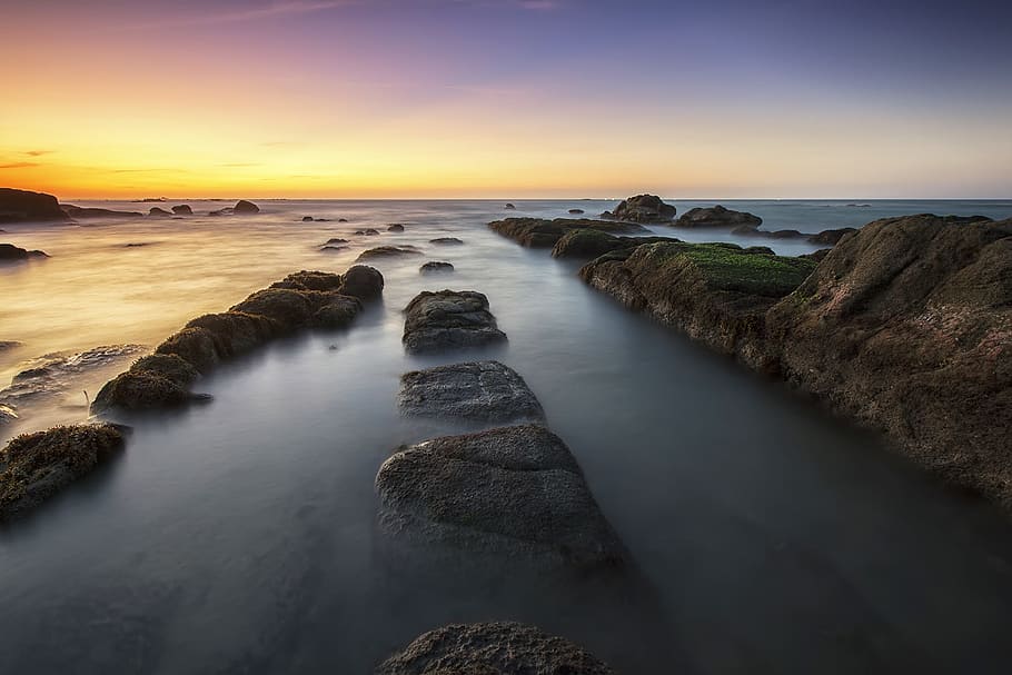sea, ocean, splash, ripples, rock, formation, landscape, nature HD wallpaper