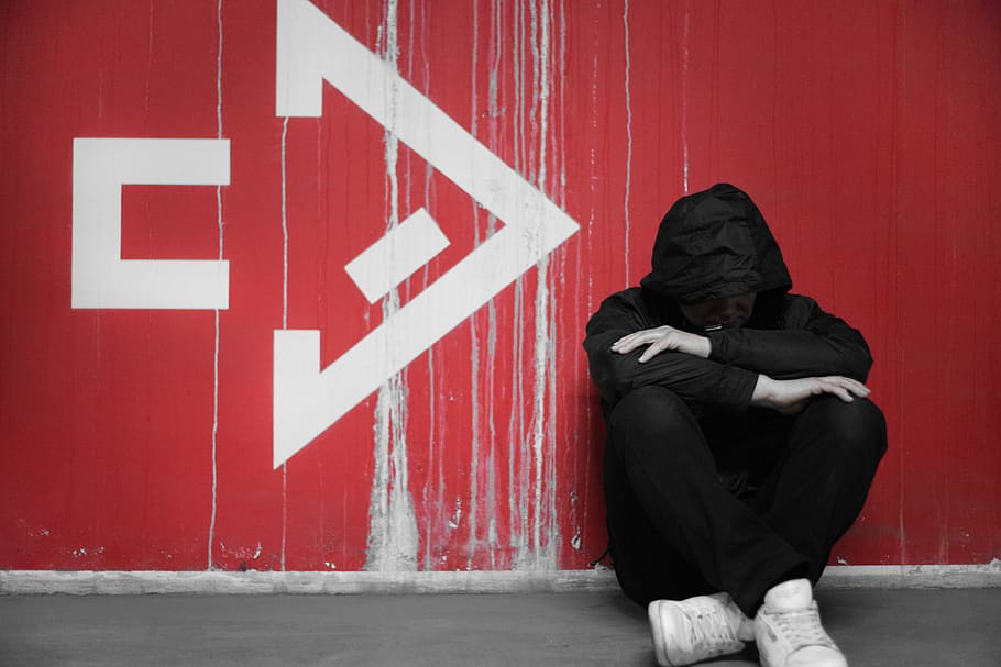 red, sadness, one person, hood, emotion, hood - clothing, full length HD wallpaper