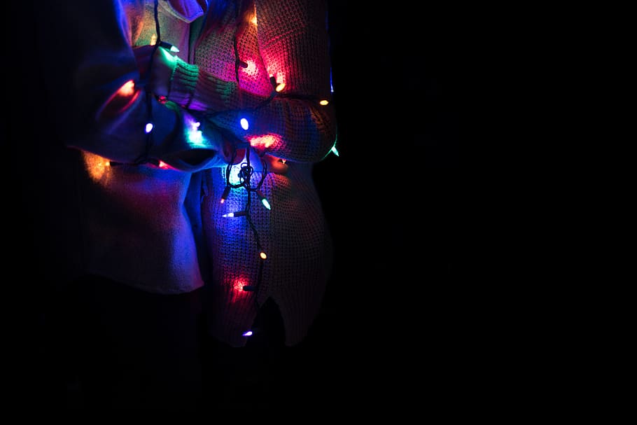 lights, couple, close, illuminated, night, multi colored, indoors HD wallpaper