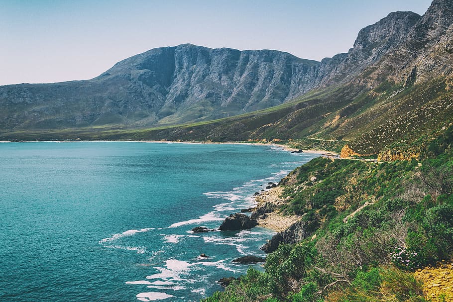 sea and mountain, nature, promontory, water, outdoors, ocean HD wallpaper