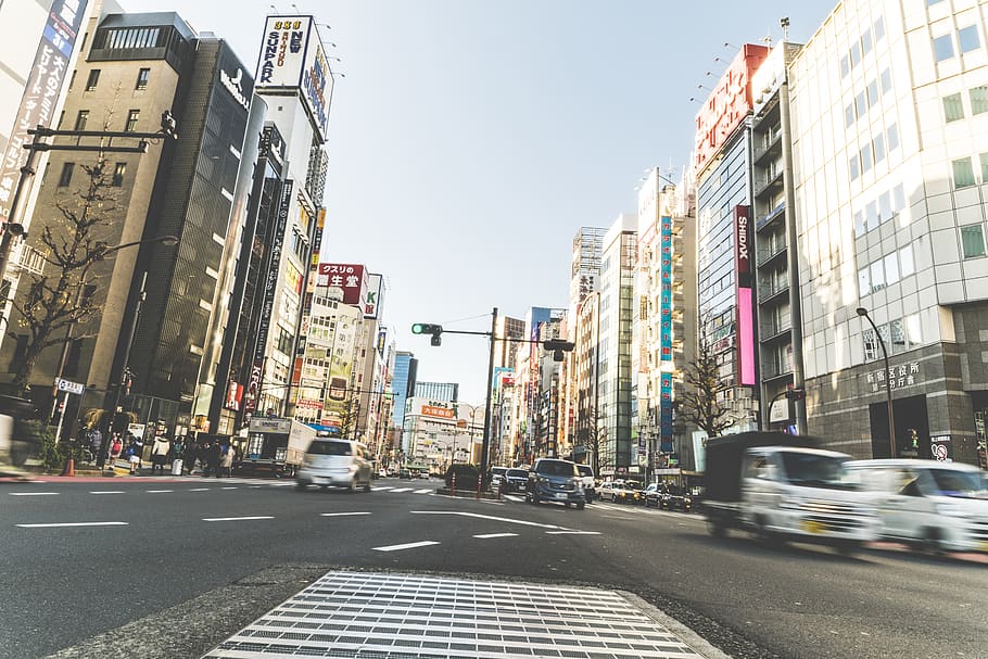 japan, tokyo, building, skyscrapers, asphalt, city, veolcity, HD wallpaper