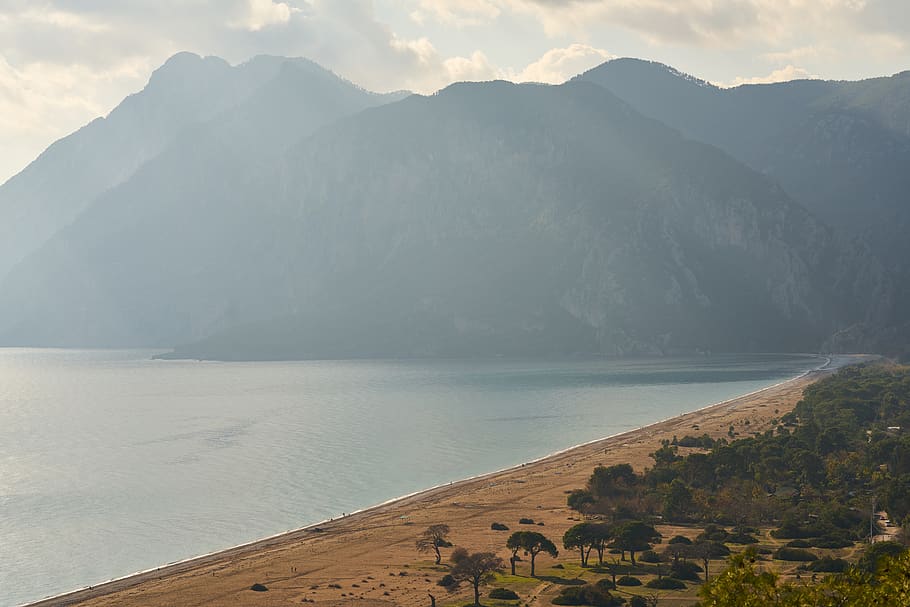 beach, mountain, marine, landscape, adrasan, cirali, antalya HD wallpaper