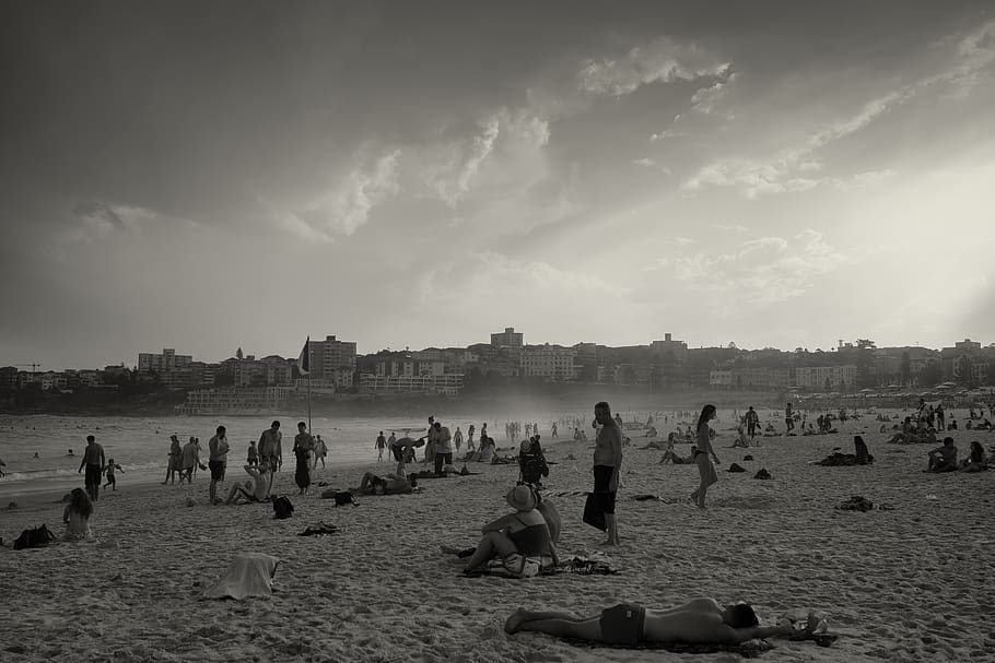 australia, sydney, sky, land, beach, crowd, large group of people HD wallpaper