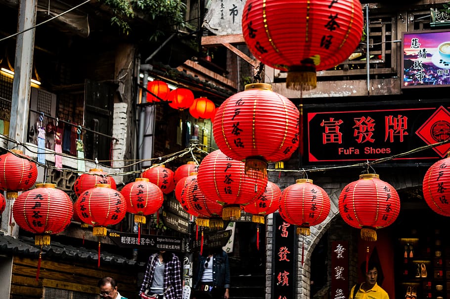 Kanji Script text lanterns hanging at daytime, human, person HD wallpaper