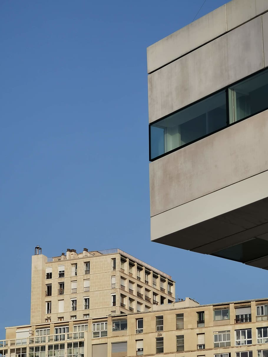 gray concrete building, office building, housing, condo, city, HD wallpaper
