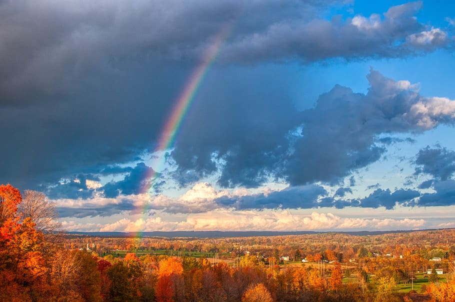 Scenic View Of Sky With Rainbow, atmosphere, cloudiness, clouds HD wallpaper