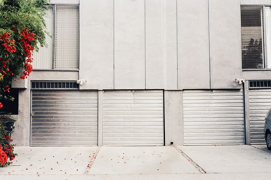 Gray Metal Shutter Door at the Garage, architecture, building exterior HD wallpaper