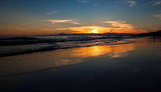 turkey, side, sunset, wave, sea, evening, dawn, beach, water HD wallpaper