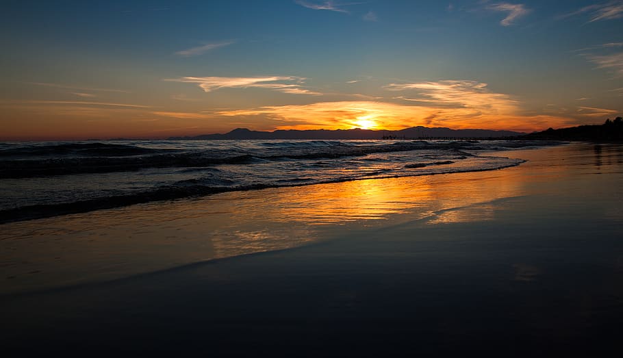 turkey, side, sunset, wave, sea, evening, dawn, beach, water HD wallpaper