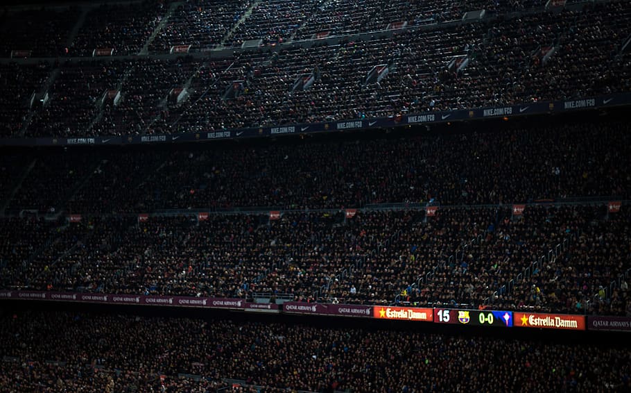barcelona, camp nou, spain, crowd, stadium, night, spectator, HD wallpaper