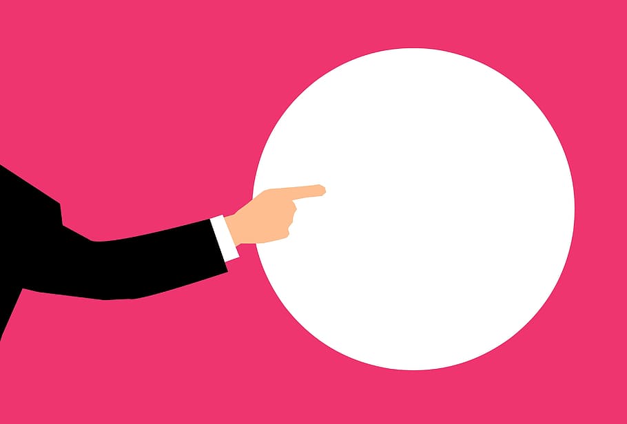 Illustration of person pointing towards an empty white circle.