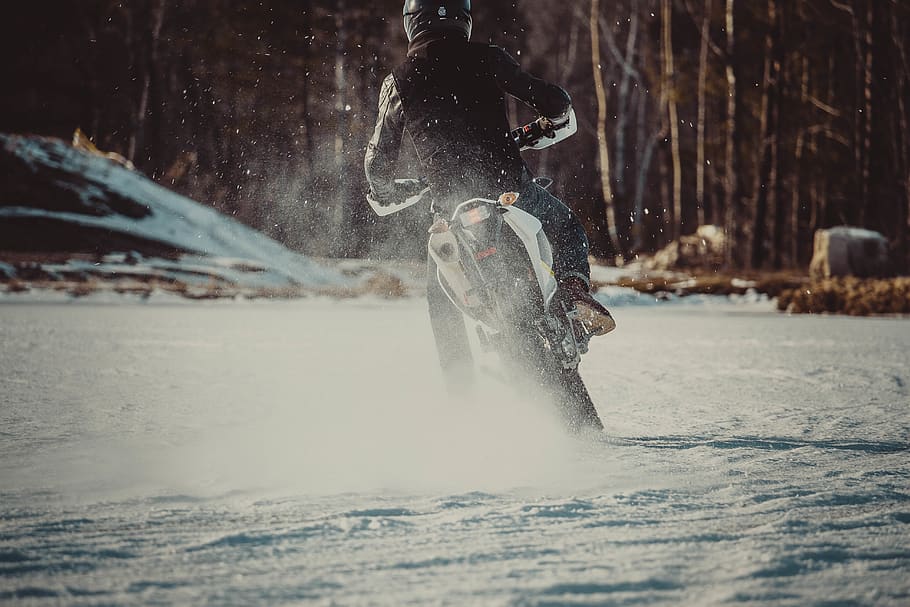 man riding motorcycle on snow, human, person, transportation HD wallpaper