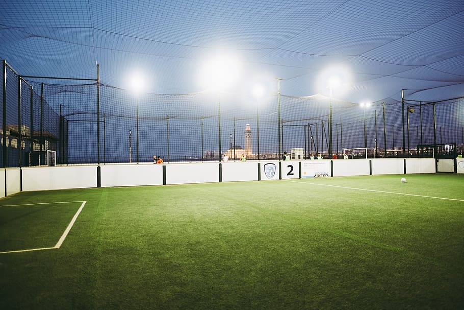 Soccer Field at Nighttime, ball, evening, football, game, grass