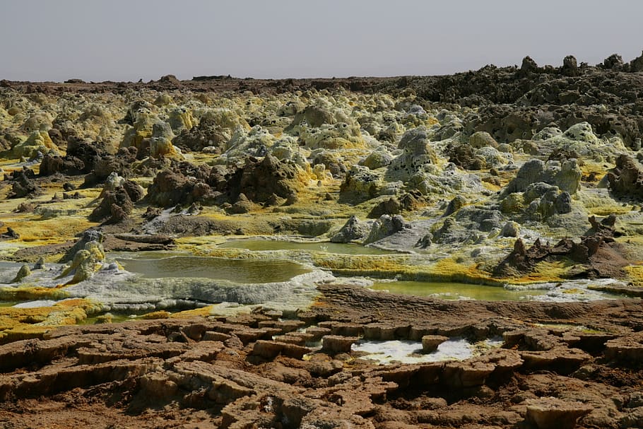 ethiopia, dallol, mineral pools, hot spring, danakil, volcano, HD wallpaper