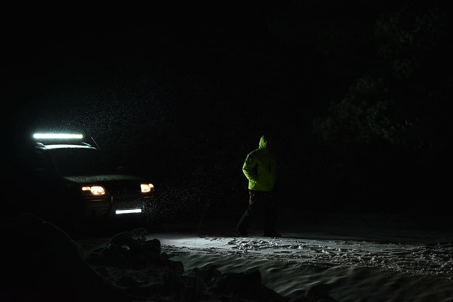 greece, parnitha, light, ride, snow, night, one person, clothing HD wallpaper