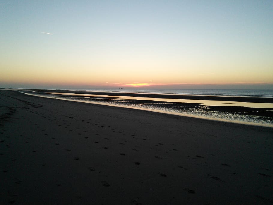 beach, sunset, sky, sea, water, scenics - nature, horizon, land HD wallpaper