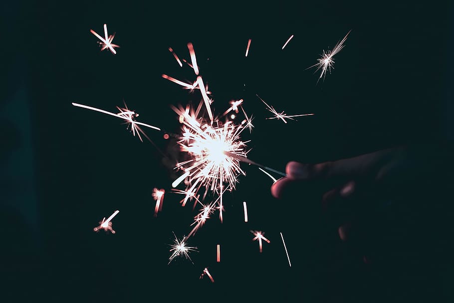new year, new year's eve, firework, sparkler, light, bright, HD wallpaper