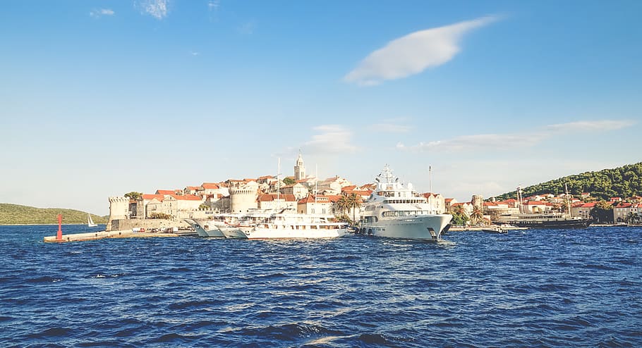 croatia, korčula, boat, harbor, travel, seaside, coast, island, HD wallpaper