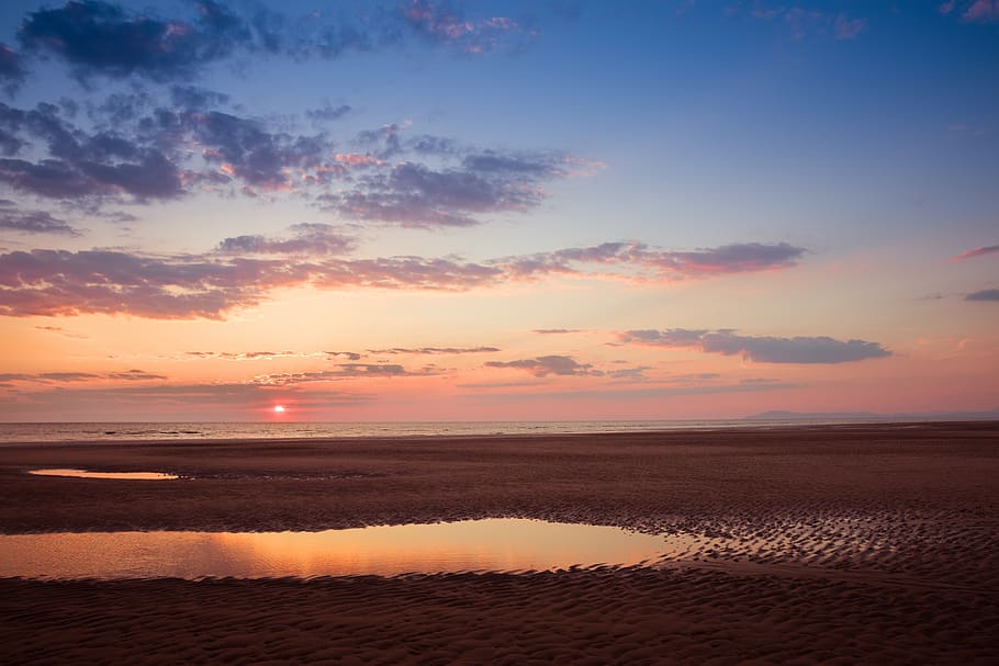 sand, sea, sun, sunset, beach, beaches, landscape, landscapes HD wallpaper