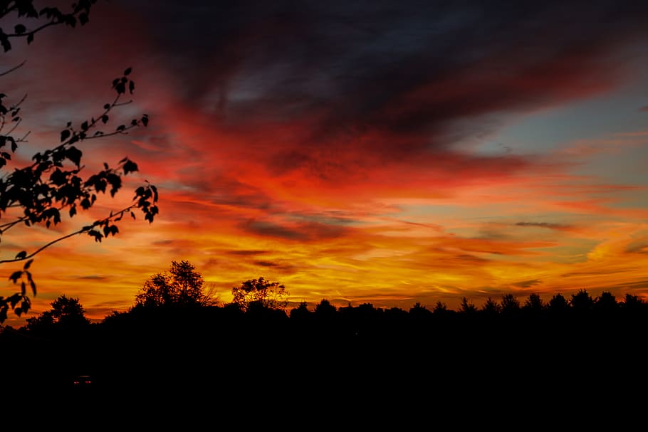 sky, sunset, silhouette, beauty in nature, orange color, cloud - sky HD wallpaper