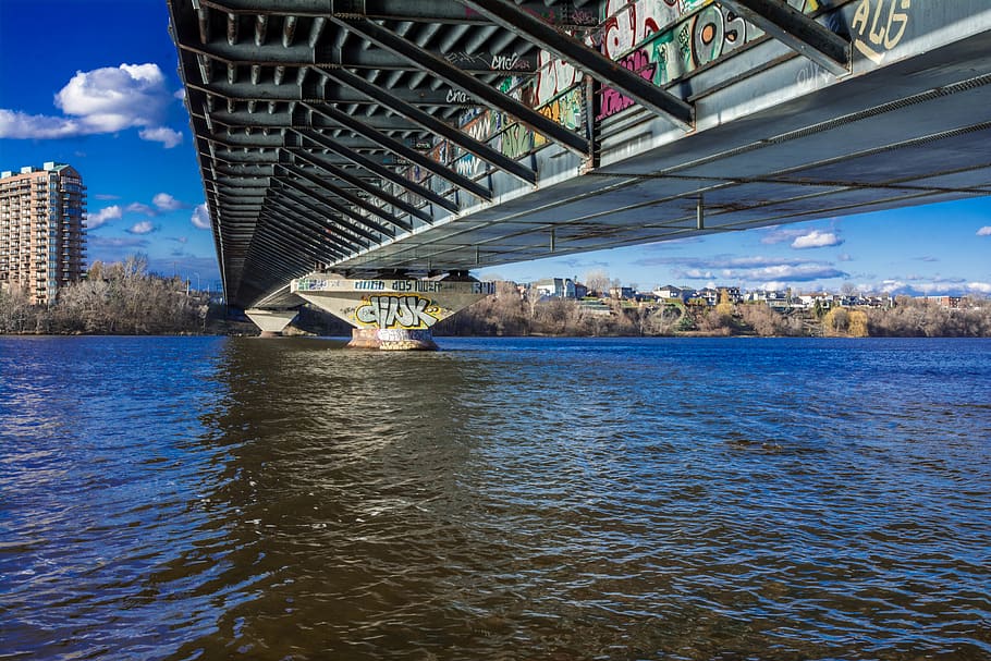 graffiti, autumn, architecure, river, water, art, city, bridge HD wallpaper