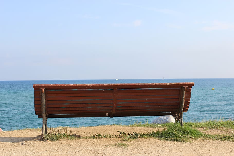 bench, beach, sea, ocean, water, sky, summer, landscape, sun HD wallpaper