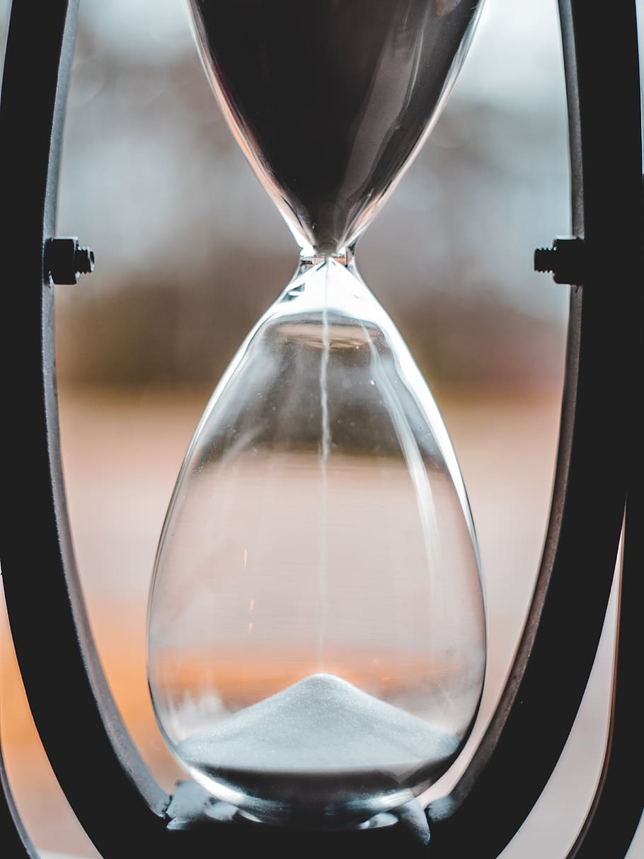 clear hour glass, hourglass, sand, time, grey, sink, mandolin, HD wallpaper