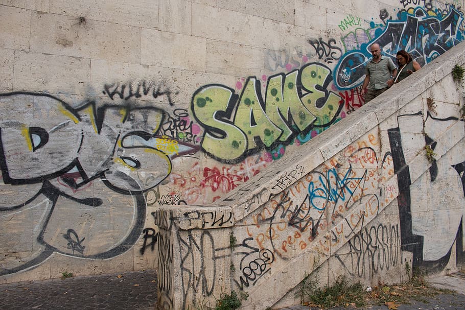 person, human, wall, art, Italy, Stairs, Rome, Graffiti, Trastevere HD wallpaper