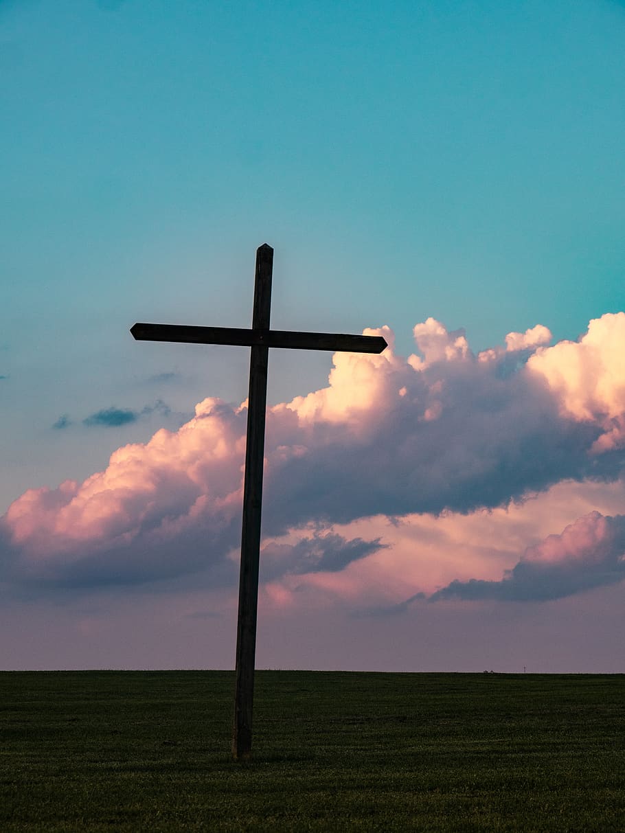 cross on grass field under clear sky, religion, cloud - sky, spirituality HD wallpaper
