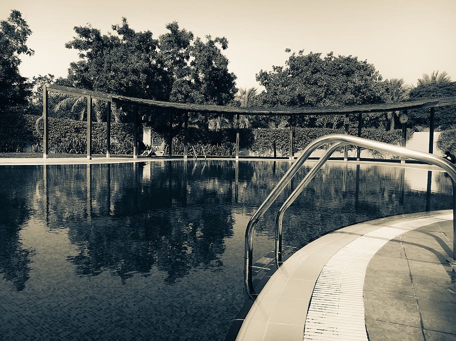 Sepia Photography of Swimming Pool, architecture, design, garden HD wallpaper