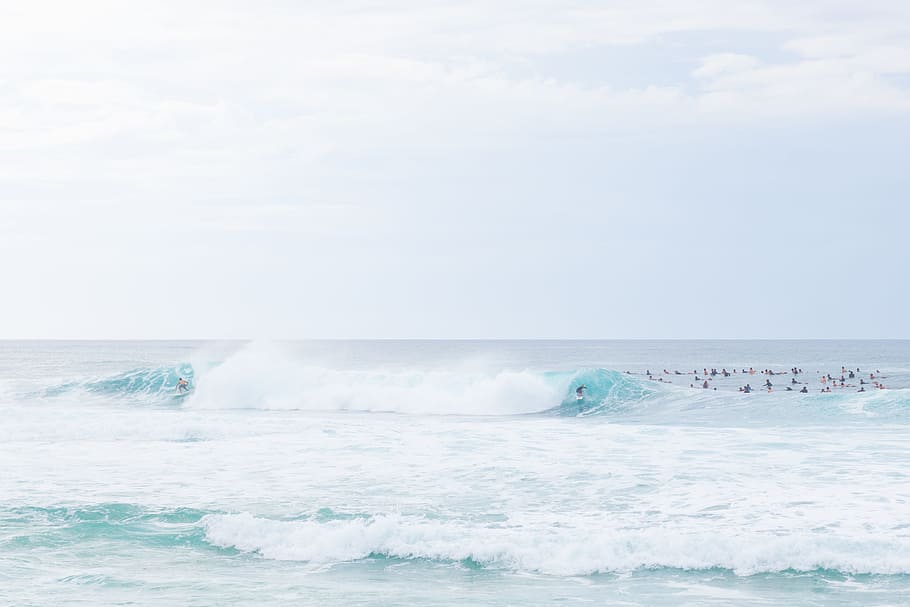 sea waves, sport, adventure, nature, soft, blue, water, ocean, HD wallpaper