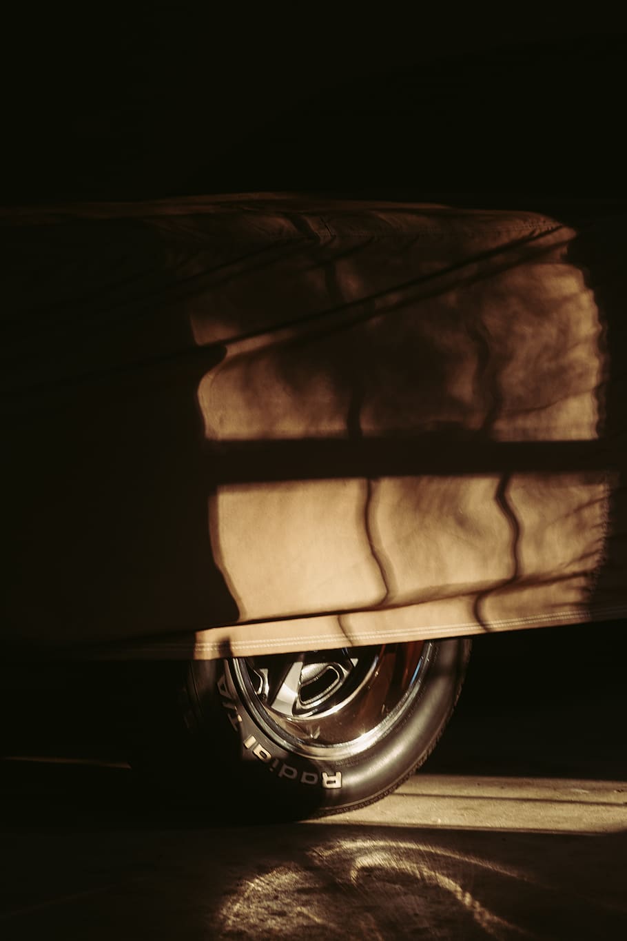 car, wheel, cover, sunlight, shadow, garage, window, tire, reflection HD wallpaper
