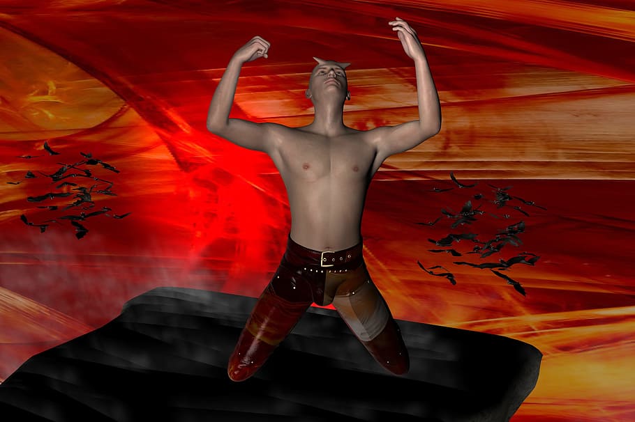 satan, hell, devil, horns, red, fear, horror, 3drender, character HD wallpaper