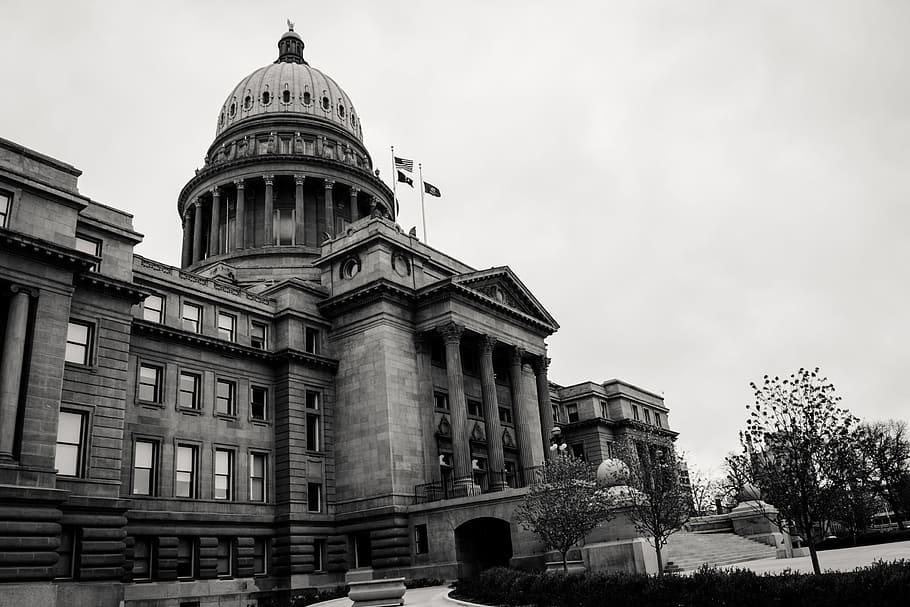 Grayscale Photo of Concrete Building, administration, ancient HD wallpaper