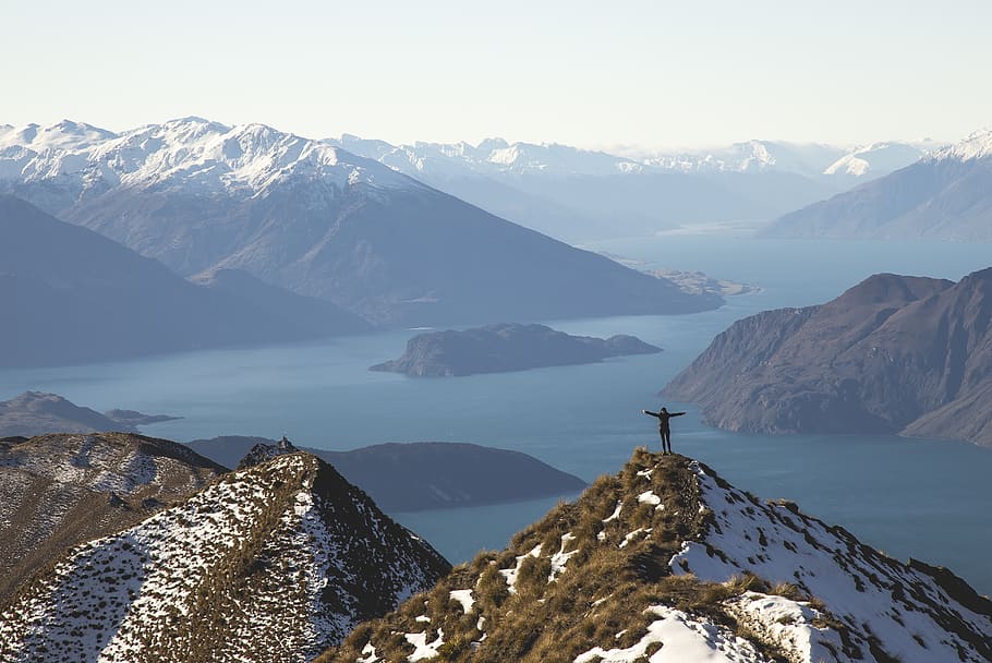 person standing on a mountain, scenics - nature, cold temperature HD wallpaper
