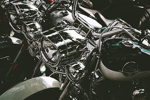 Black and Silver Touring Motorcycle, blur, chopper, chrome, close-up HD wallpaper