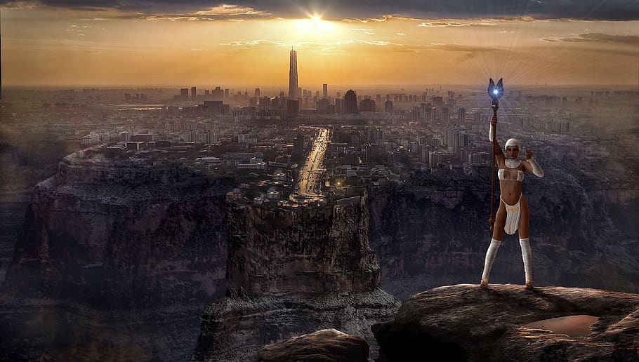 city, abyss, fantasy, composing, mood, mysticism, atmospheric HD wallpaper