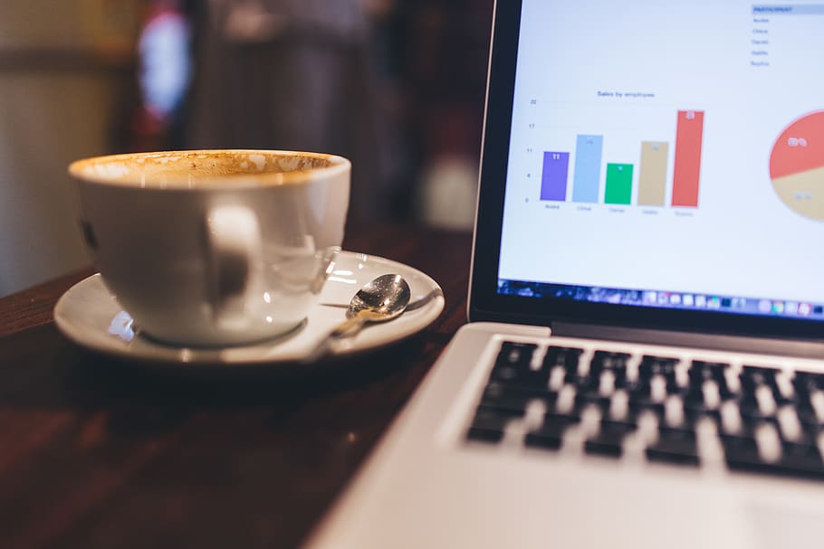 business, working, cafe, coffee, macbook, laptop, charts, graphs HD wallpaper