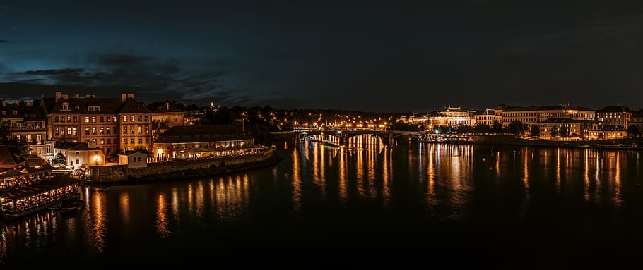 prague, bridge, lights, sight, reflections, water, beautiful HD wallpaper