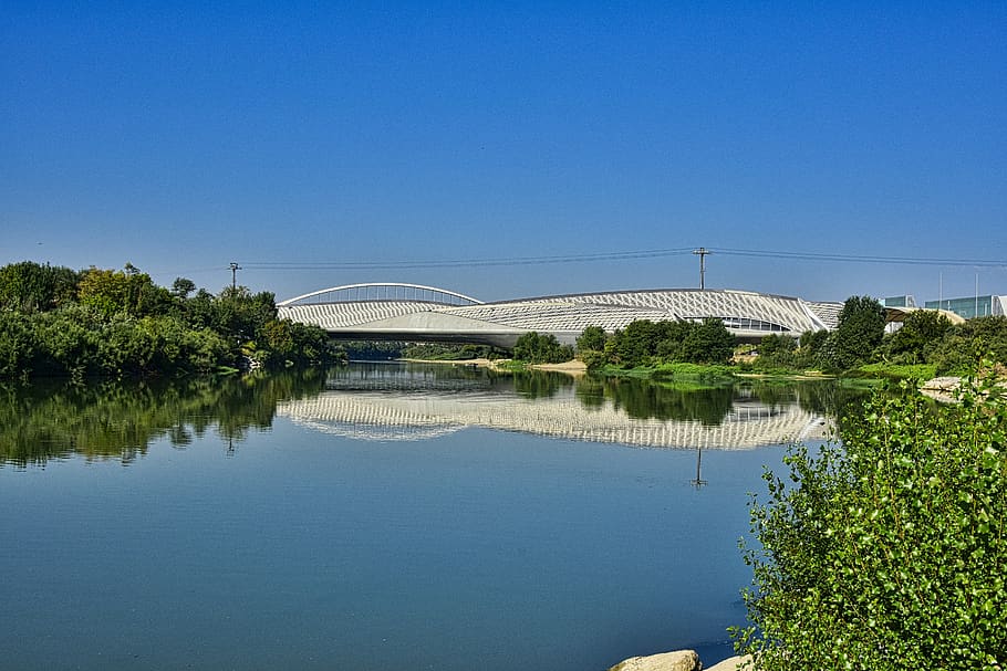 river, bridge, architecture, saragossa, city, historical, structure HD wallpaper
