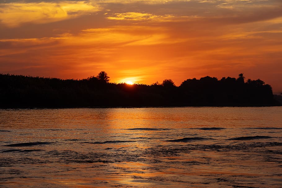 sunset, nile, water, landscape, river, sky, beauty in nature HD wallpaper