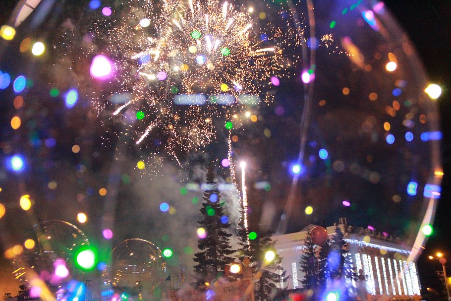 russia, beloretsk, fireworks, bokeh, wallpaper, people, night HD wallpaper
