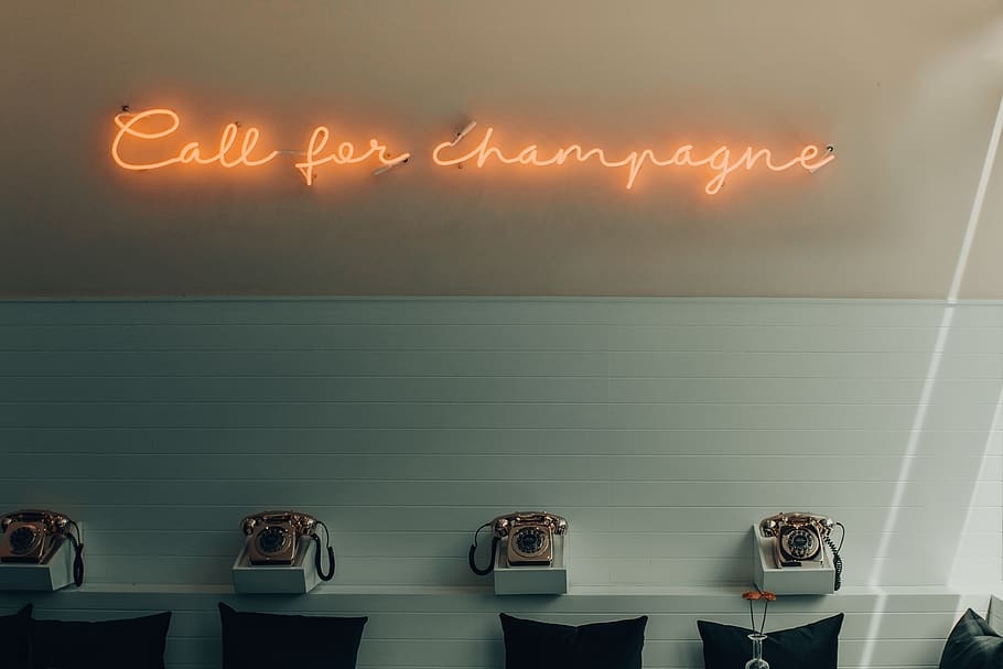 Lighted Yellow Call for Champagne Signage, chairs, contemporary HD wallpaper