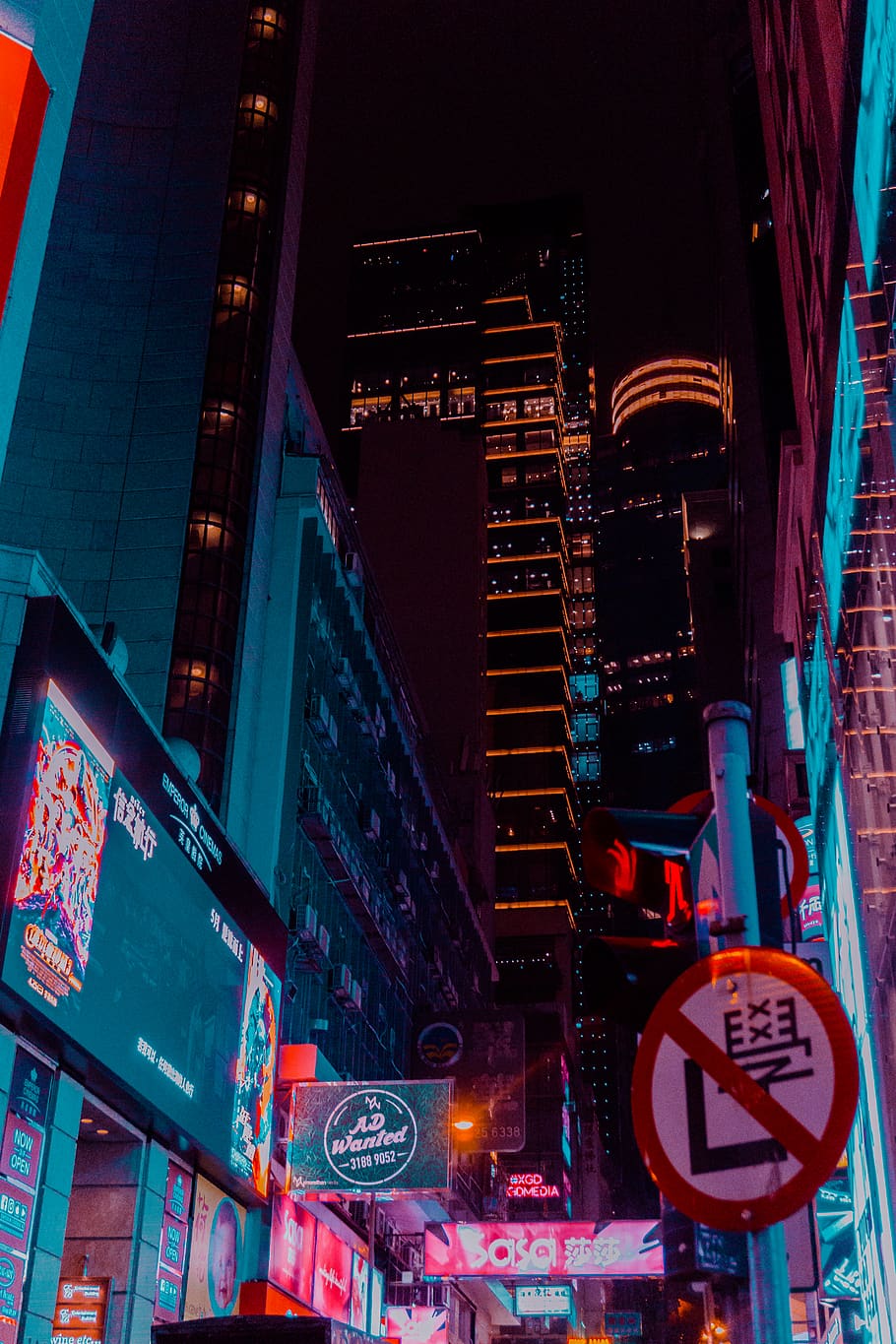 lighted high-rise building, sign, communication, illuminated HD wallpaper