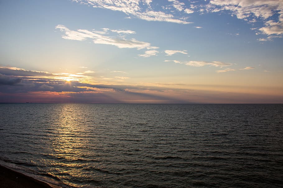 sea, beach, summer, sunset, dawn, clouds, sky, landscape, water HD wallpaper