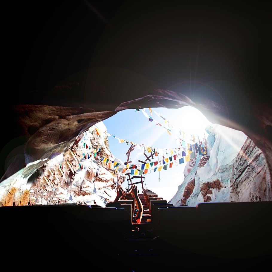 sunlight, rays, roller coaster, amusement park, rock formation HD wallpaper