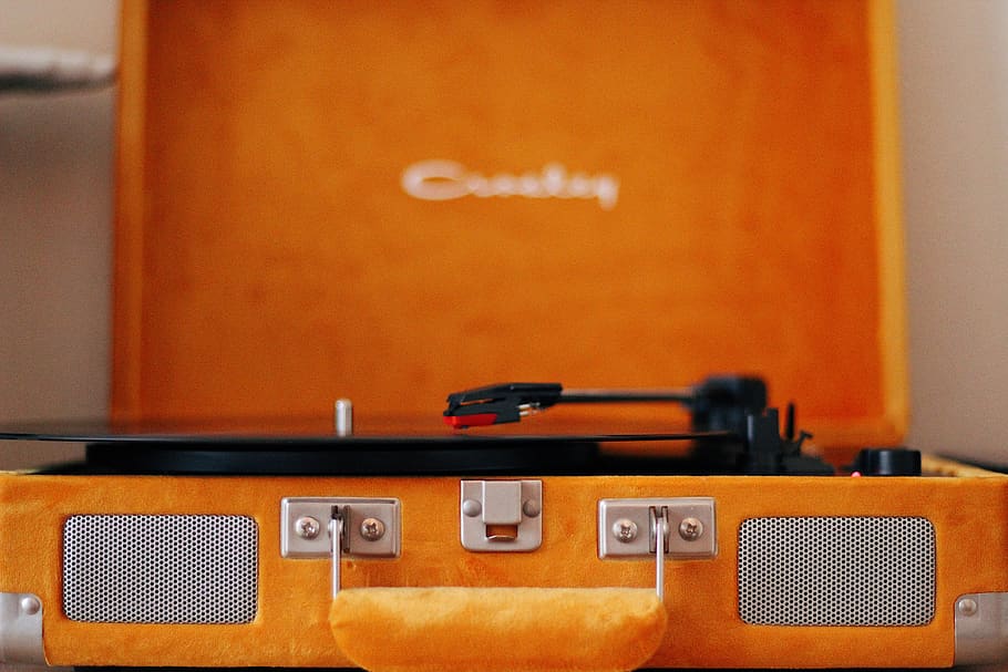 orange Crosley turntable, bag, briefcase, electronics, symbol, HD wallpaper
