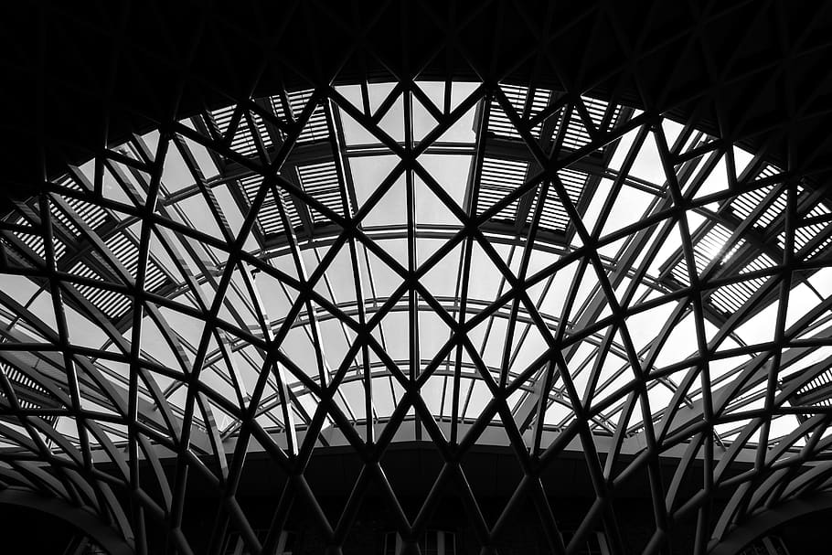 building, architecture, window, skylight, pattern, black and white HD wallpaper
